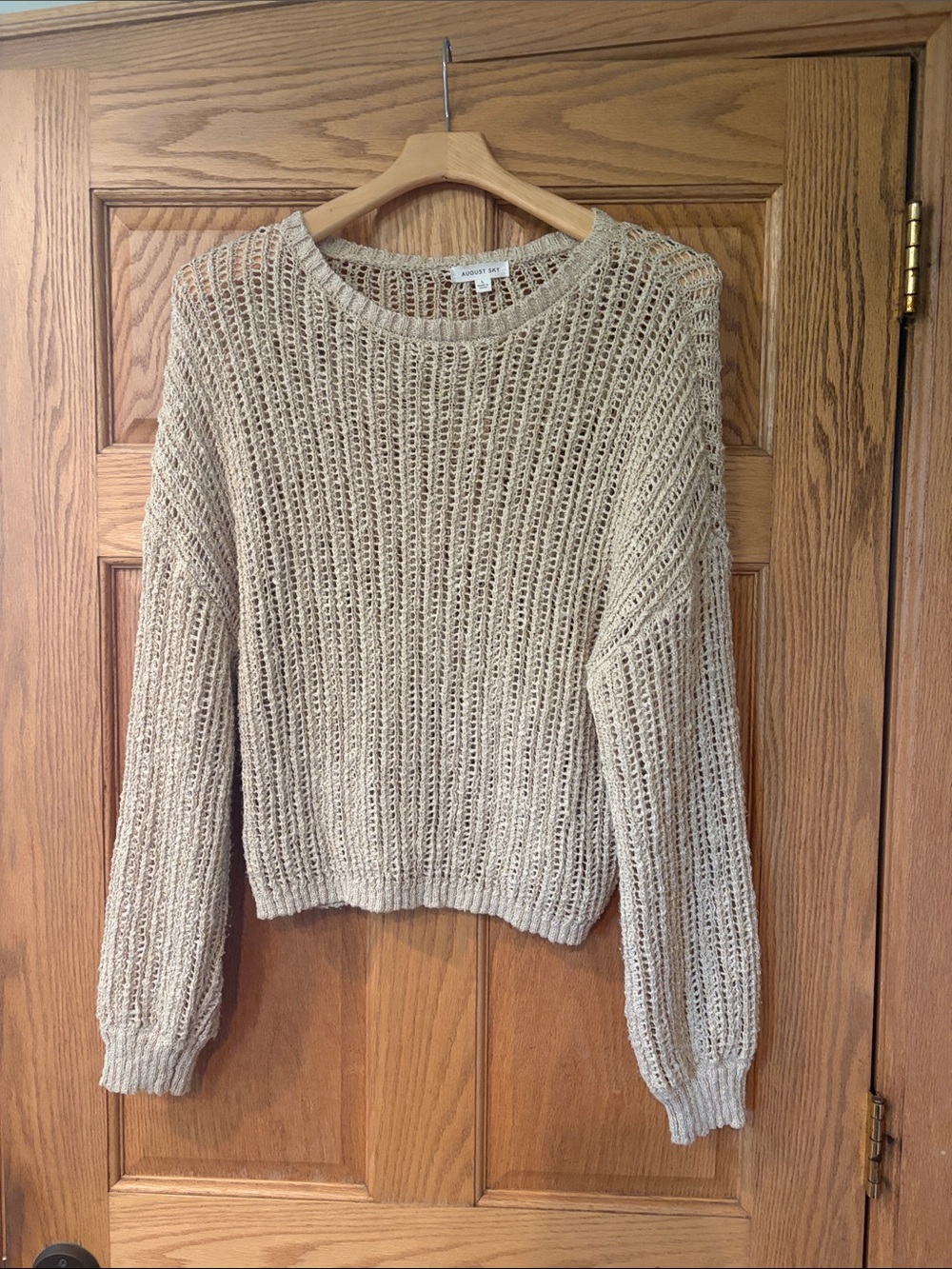 August Sky Beige Open-Knit Scoopneck Pullover Sweater from Nordstrom